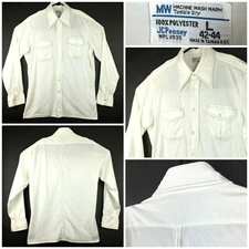 Vtg JCPenny Mens Large (46 in Chest) White Pocket Pointed Collar L/S Button Up
