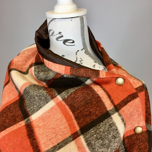 458. Handmade Orange check tweed Cape Poncho - Picture 8 of 8