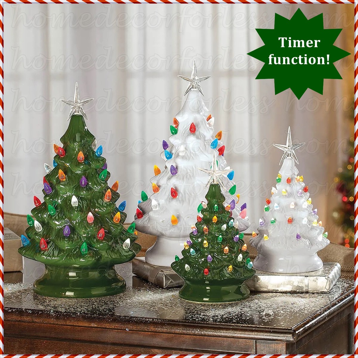 Lighted Nostalgic Ceramic Christmas Tree w/ Timer Vintage Holiday