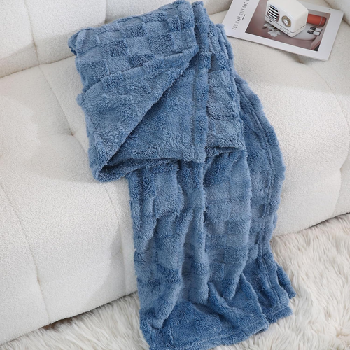 Dusty Blue Fleece Throw Blanket 50”×60” for Couch Sofa Bed,Super Soft Cozy Plush - Picture 2 of 12