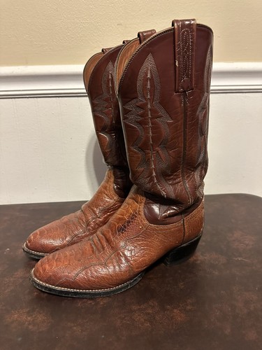 Lucchese Ostrich Leg Brown Western Boots Men's Size 8.5 D