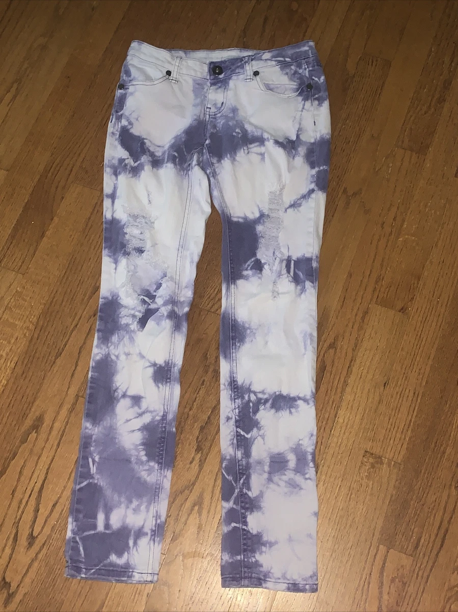 CITY STREETS Acid Wash Tie Dye Jeans Clouds Sky Size 5 Distressed Frayed tb84