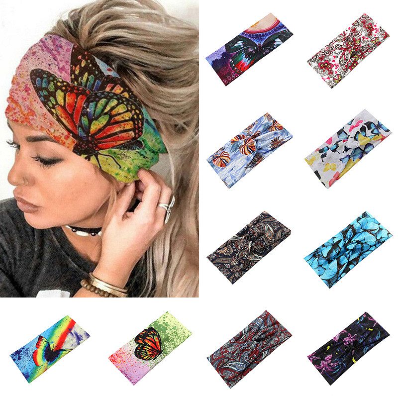 Womens Boho Wide Elastic Sports Fitness Yoga Head Wrap Headband Hairband Running