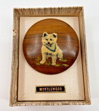 Vintage Oregon Myrtlewood Hand Painted White Husky Pup Wood Brooch Pin