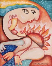 WOMAN SUN ACEO PRINT Mini Cubist Art Card 2.5 X 3.5 Signed KSAMS Abstract Cubism