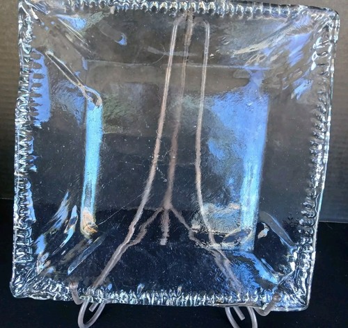 Clear Iceberg Art Glass Square Serving Plate 10.5" Crimp Edge Unique Artisan - Picture 14 of 24
