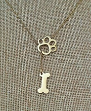 Dog Cat Animal Lover Paw Shape Stainless Steel Gold Pendant Lariat Necklace