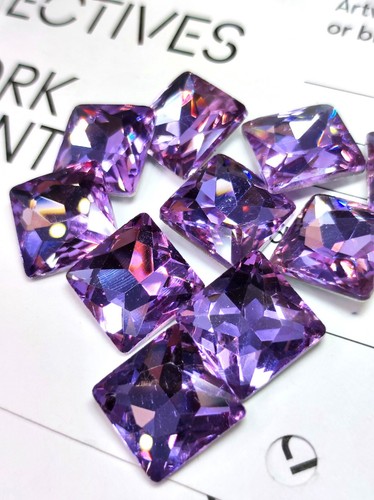 10pc 14mm SQUARE Violet GLUE ON Glass Crystals Fancy Stones Rhinestones Gems - Photo 1/7