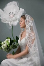 Mantilla lace veil Bridal Veil With Lace Edge one tier for bride