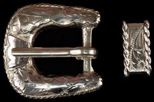 Sterling Silver Belt Buckle Set Swirl Set Vintage Mexico