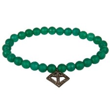 Pave Diamond Sterling Silver Peace Sign Charm Green Onyx Beads Bracelet Jewelry