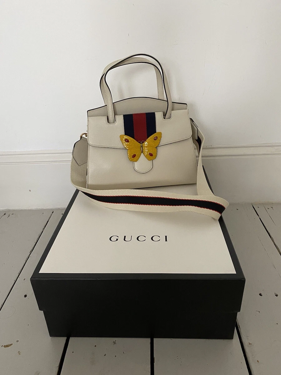 Gucci Ivory Leather Butterfly Totem Medium Top Handle Bag