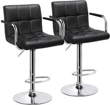 Bar Stools Set of 2, PU Leather Adjustable Swivel Barstools, Hydraulic Kitchen C
