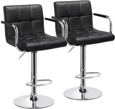 Bar Stools Set of 2, PU Leather Adjustable Swivel Barstools, Hydraulic Kitchen C