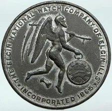 Elgin Father Time 1874 USA Illinois Rare Model Pocket Watch White Metal Token