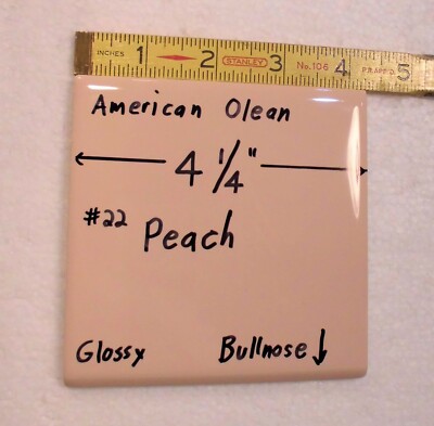 1 pc. *PEACH COLOR* Glossy Bullnose Ceramic Tile #22 by American Olean 4-1/4''