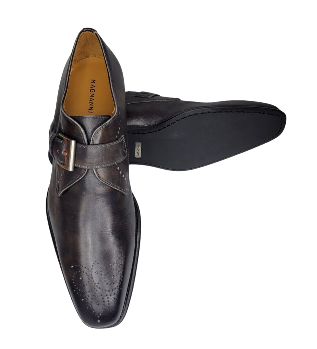 NEW Magnanni Mallory Monk Strap Grey Leather Dress Shoes, Men's 11 M