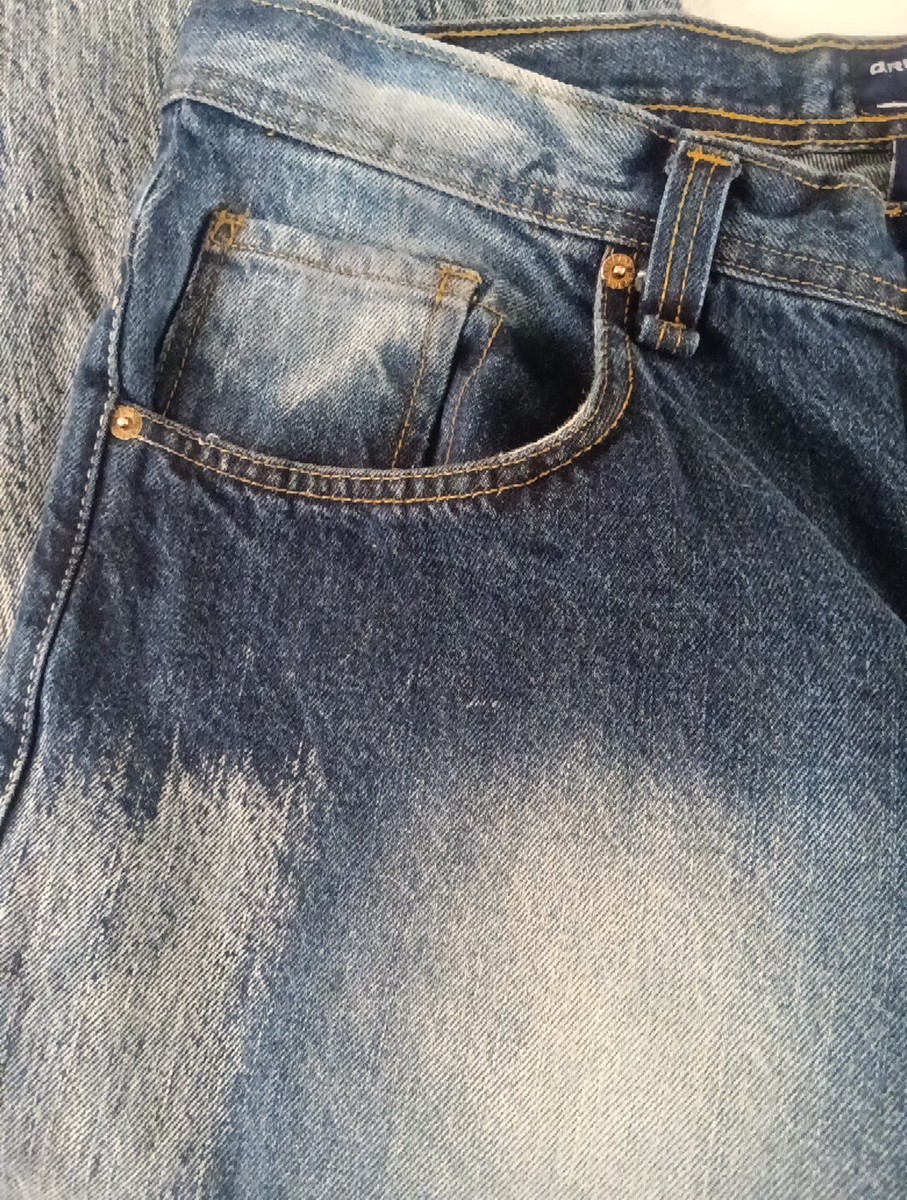 Qruel Jeans Mens 38x32 Blue Denim Distressed Regular Straight Dark