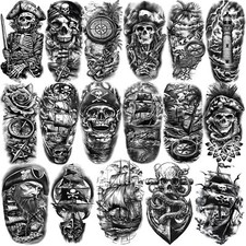 77 hojas de tatuajes temporales, 17 hojas de tatuajes de piratas de medio brazo
