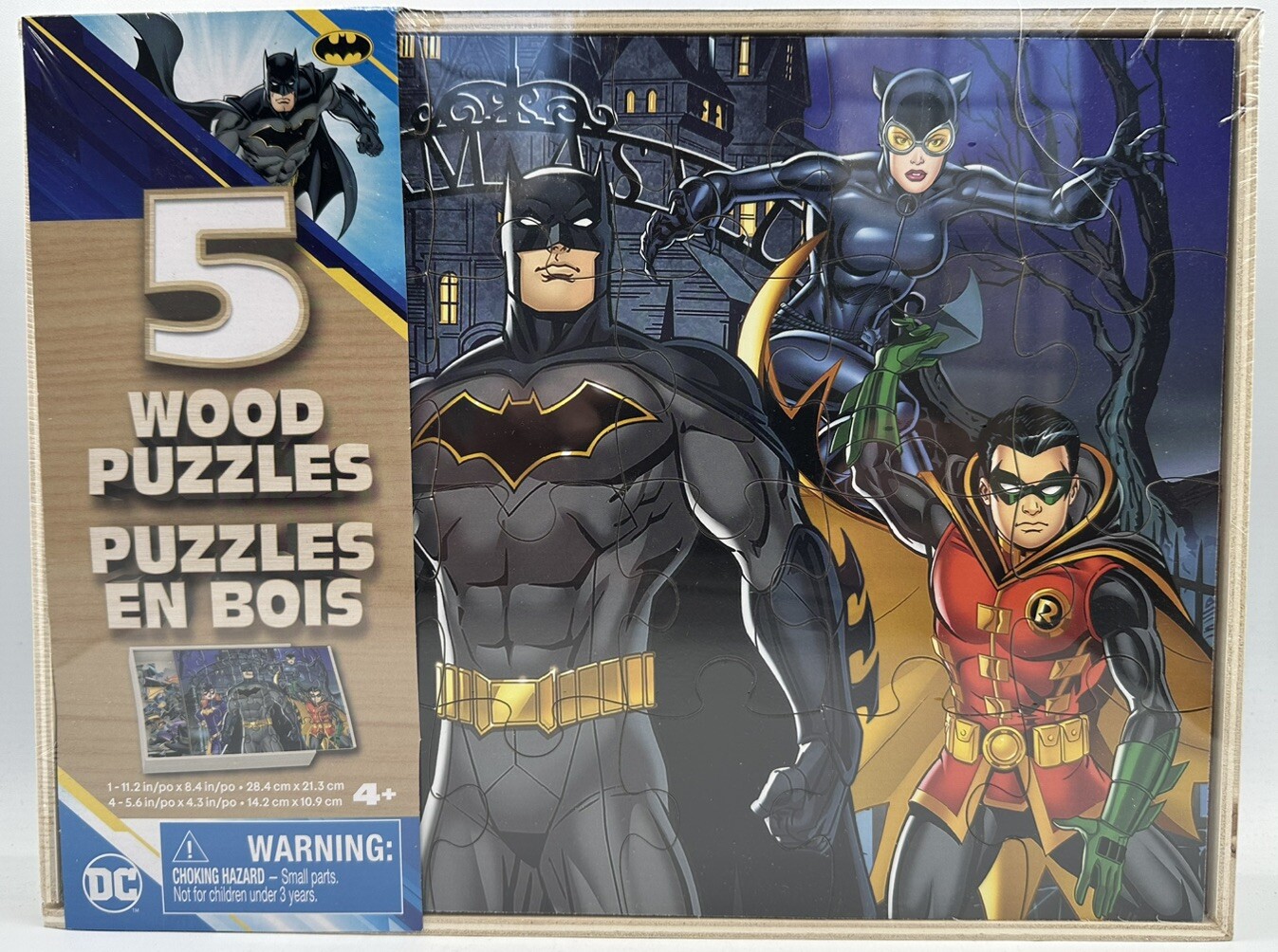 Batman & Robin 5 Wood Puzzles Ages 4 And Up Spin Master With Storage Box