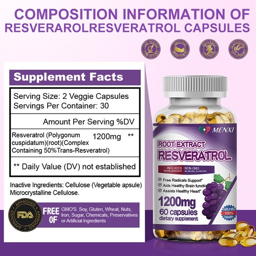 Resveratrol Root Extract 1200mg Maximum Strength Natural AntiAging Antioxidant - Picture 2 of 18