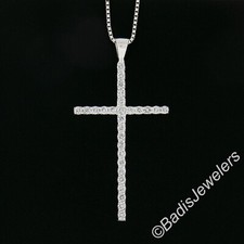 Solid White Gold 0.30ct Round Diamond Cross Pendant  18" Box Link Chain