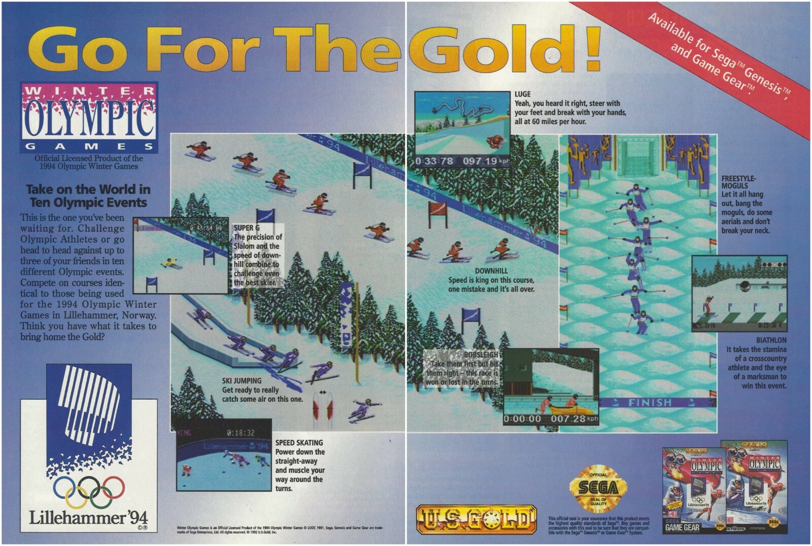 Winter Olympic Games Print Ad/Poster Art Sega Genesis Game Gear