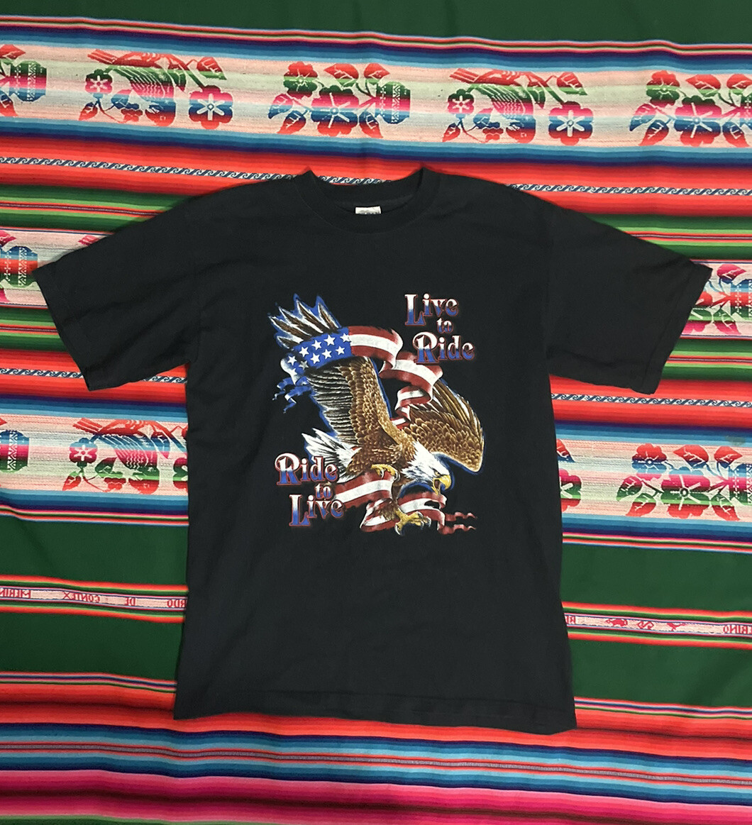 Vintage Thunder Sportswear Live To Ride Eagle T Shirt Adult Black Mens