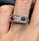 Three-Stone Art Deco Round Lab Created Diamond 14K White Gold FN Engagement Ring