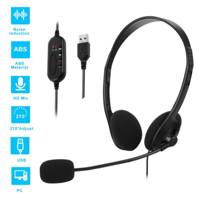 USB Headset Headphone with Microphone Noise Cancelling for PC Computer Call Chat