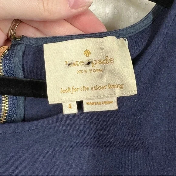 Abito donna Kate Spade tg 4 blu scuro tubino tasche plissettato classico cotone