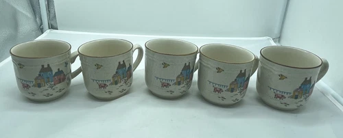 5 Vtg International HEARTLAND 3" Diam. Coffee Mug 7774 Japan Stoneware Cups