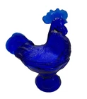 Cobalt Blue Glass Depression Style Rooster Chicken Candy Dish, Hen on Nest 8.5”