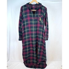 Lauren Ralph Lauren Crest Plaid Flannel Sleep Shirt Plaid Flannel Nightgown L