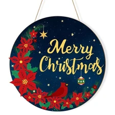 Wooden Christmas Door Wreath for Front Door Sign Wall Signs Christmas Door De...