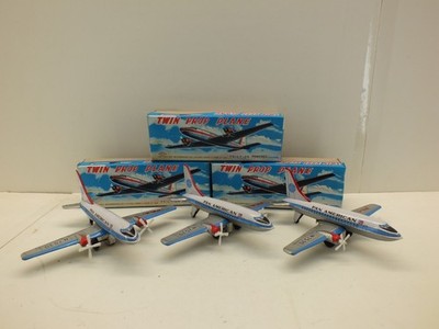 VINTAGE 1980er T.T JAPAN LOT OF 3X REIBUNGS PAN AMERICAN TIN PLANES BOXED (WM971)