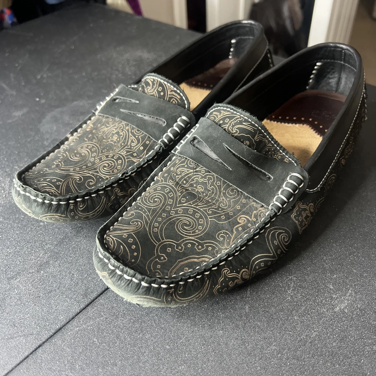 Robert Graham Verrazano Black Gold Purple Paisley Driver Loafer Mens NEW Robert Graham Size 11 Black and Paisley | Mercari main image 2