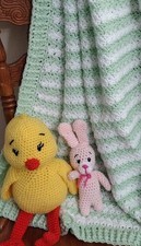 Baby Swaddle Blanket,Green and White striped Handmade Crochet blanket 42L X 42W