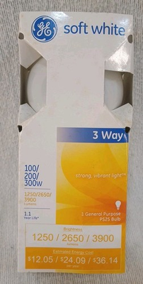 #ad GE Soft White 3 Way Bulb 100 200 300 PS25 Mogul Base 1250 2650 3900 Lumen $19.99