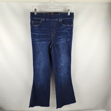 Spanx Jeans Womens M Flare Denim Midnight Blue 20327R Pull On Frayed Hem 30x26 