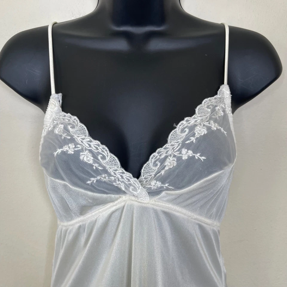 Maxi camisón vintage Bari 100 % nailon marfil con ribete de encaje S novia años 70 Foto 4 de 4