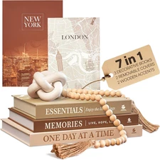 Linen Decorative Books for Home Decor - Aesthetic Set of 3 Beige Fake Books for