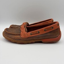 Twisted X Driving Moc Boat Shoes Leather Distressed Brown Women's Sz 6.5 Loafer