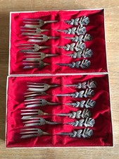 KUCHENGABELN 12 x "Hildesheimer Rose" Widmann antik 835er silber, 1975 unbenutzt