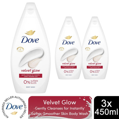 Dove Velvet Glow Body Wash 0% Sulfate SLES für weiche & glattere Haut 450ml, 3er Pack