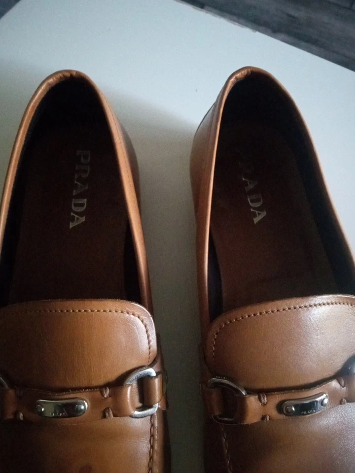 Leather Loafers Used Prada Sz10/Half Small Spot, Lots Of#1485lots Wear Left. - Image 2 of 4