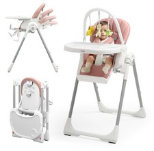 KÜB 3-in-1 Foldable Baby High Chair Pink Adjustable Seat Tray Locking Wheels Toy