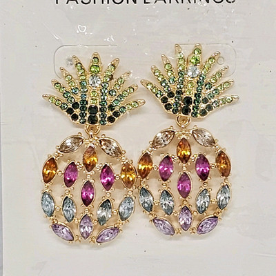 SERRA Multi Color Crystal Pineapple Dangle Pierced Earrings Colorful Rhinestones
