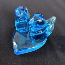 Vintage Blue Bird of Happiness Glass Birds On Heart Signed W Ward 1992