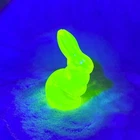 Vintage Fenton Vaseline Uranium Glass Bunny Rabbit Figurine UV Glow 2.75in
